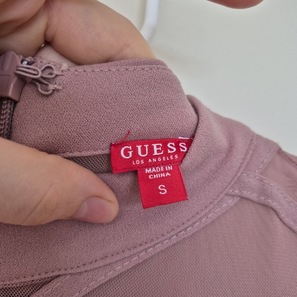 Guess Women's Feminine Pink Mesh Lattice Bodycon Cocktail Mini Dress Size Small - Picture 5 of 7